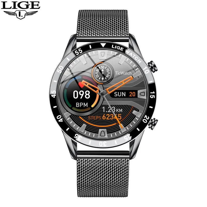 LIGE 2024 Smart Watch Men Full Circle Touch Screen Bluetooth Call Men Smartwatch Waterproof Sport Activity Fitness Watch+Box