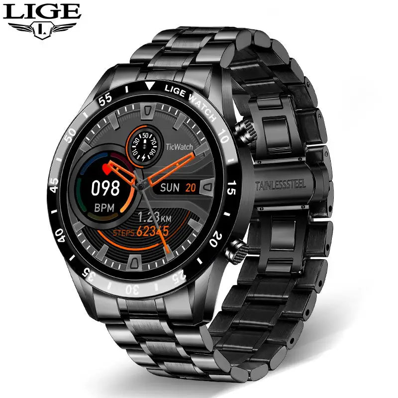 LIGE 2024 Smart Watch Men Full Circle Touch Screen Bluetooth Call Men Smartwatch Waterproof Sport Activity Fitness Watch+Box