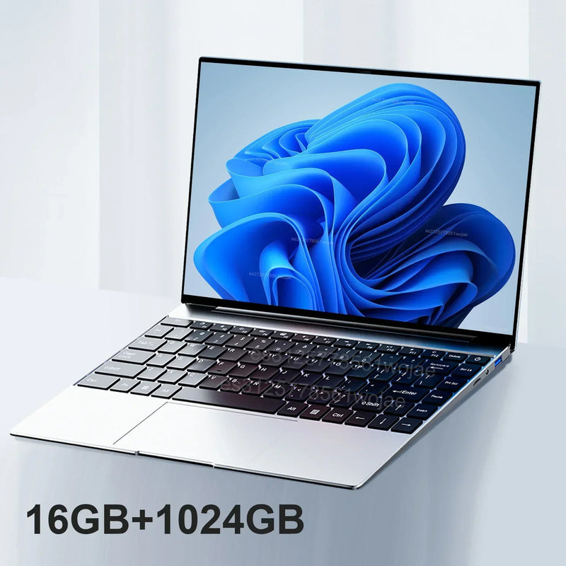 14.1" Ultra Slim Laptop 16GB RAM 2TB SSD Intel N3700 Notebook Gamer Windows 11 Pro 1920*1080  Display Office Study Computer PC